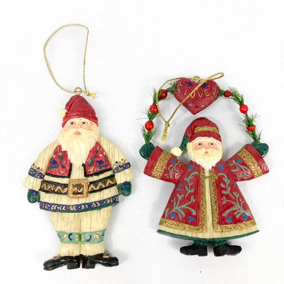 Santa Pair of Ornaments in Traditional Slavik Dress Resin ornaments with loops - Picture 1 of 8